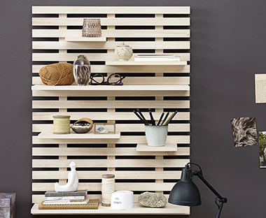 Natural wood wall panel and shelf/shelves